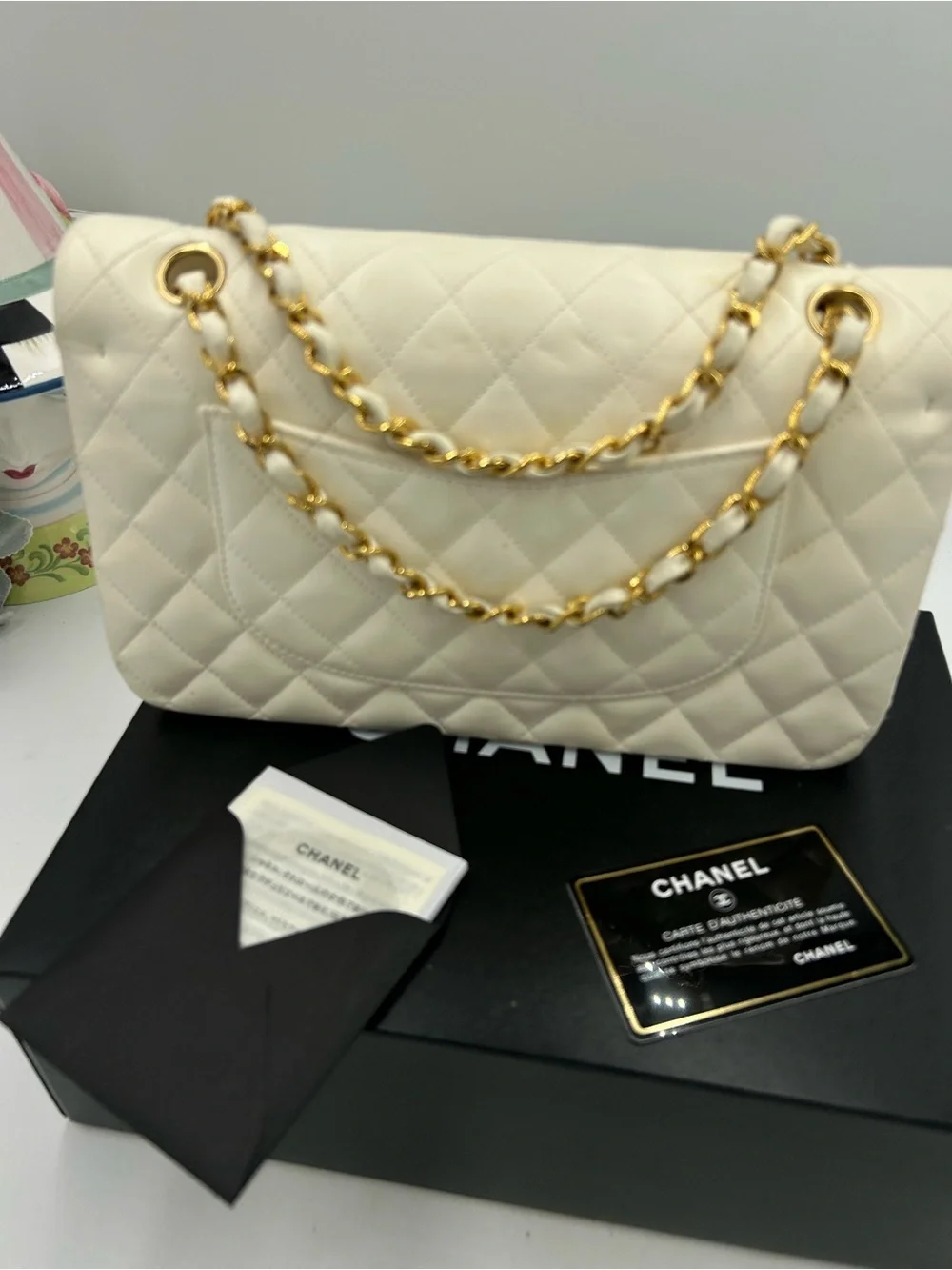 Women's CHANEL Quilted Shoulder Bag in Ivory with Gold Hardware made in France